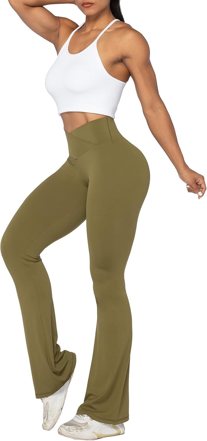 Sunzel Leggings Acampanados, Pantalones de Yoga Cruzados con Control de Abdomen, Cintura Alta y Pierna Ancha
