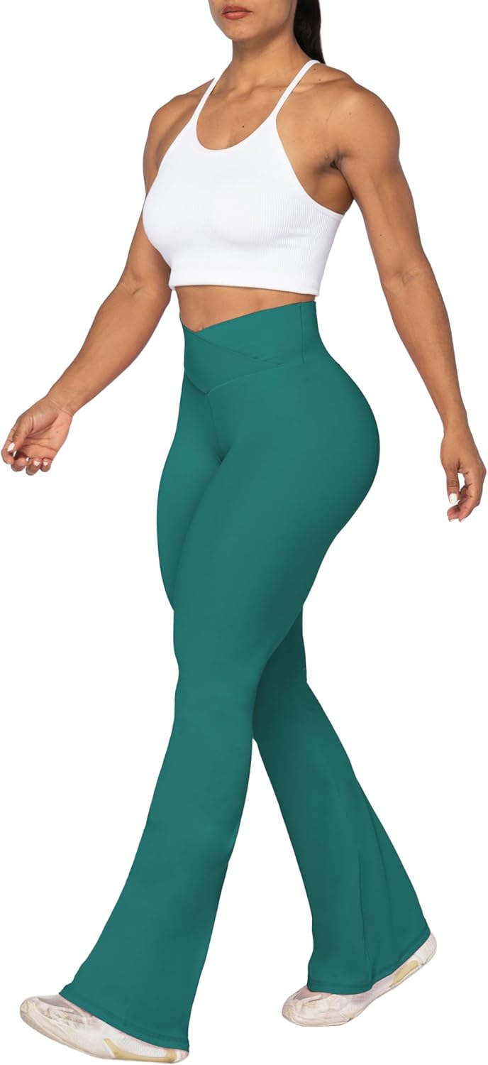 Sunzel Leggings Acampanados, Pantalones de Yoga Cruzados con Control de Abdomen, Cintura Alta y Pierna Ancha