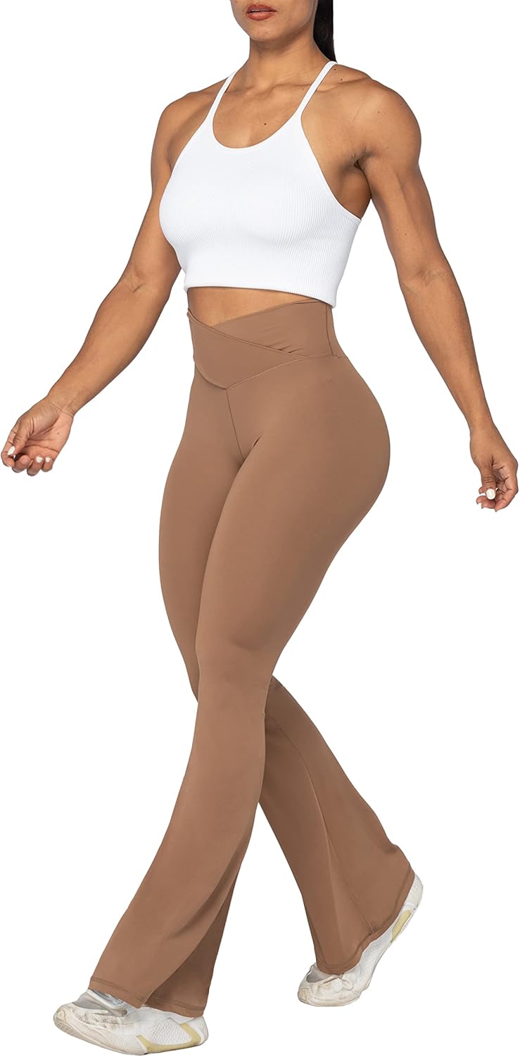 Sunzel Leggings Acampanados, Pantalones de Yoga Cruzados con Control de Abdomen, Cintura Alta y Pierna Ancha