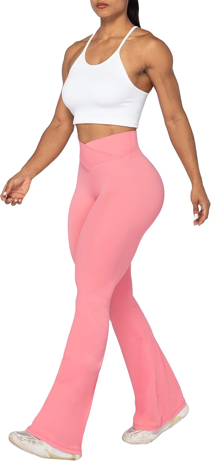 Sunzel Leggings Acampanados, Pantalones de Yoga Cruzados con Control de Abdomen, Cintura Alta y Pierna Ancha