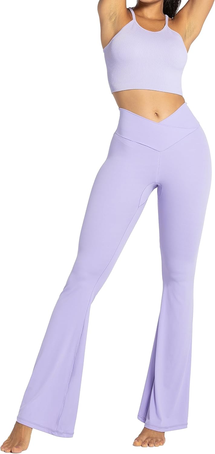 Sunzel Leggings Acampanados, Pantalones de Yoga Cruzados con Control de Abdomen, Cintura Alta y Pierna Ancha