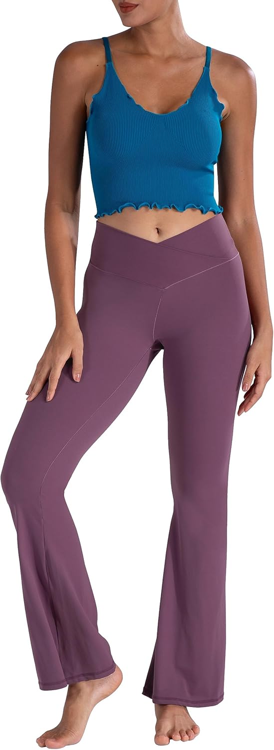 Sunzel Leggings Acampanados, Pantalones de Yoga Cruzados con Control de Abdomen, Cintura Alta y Pierna Ancha
