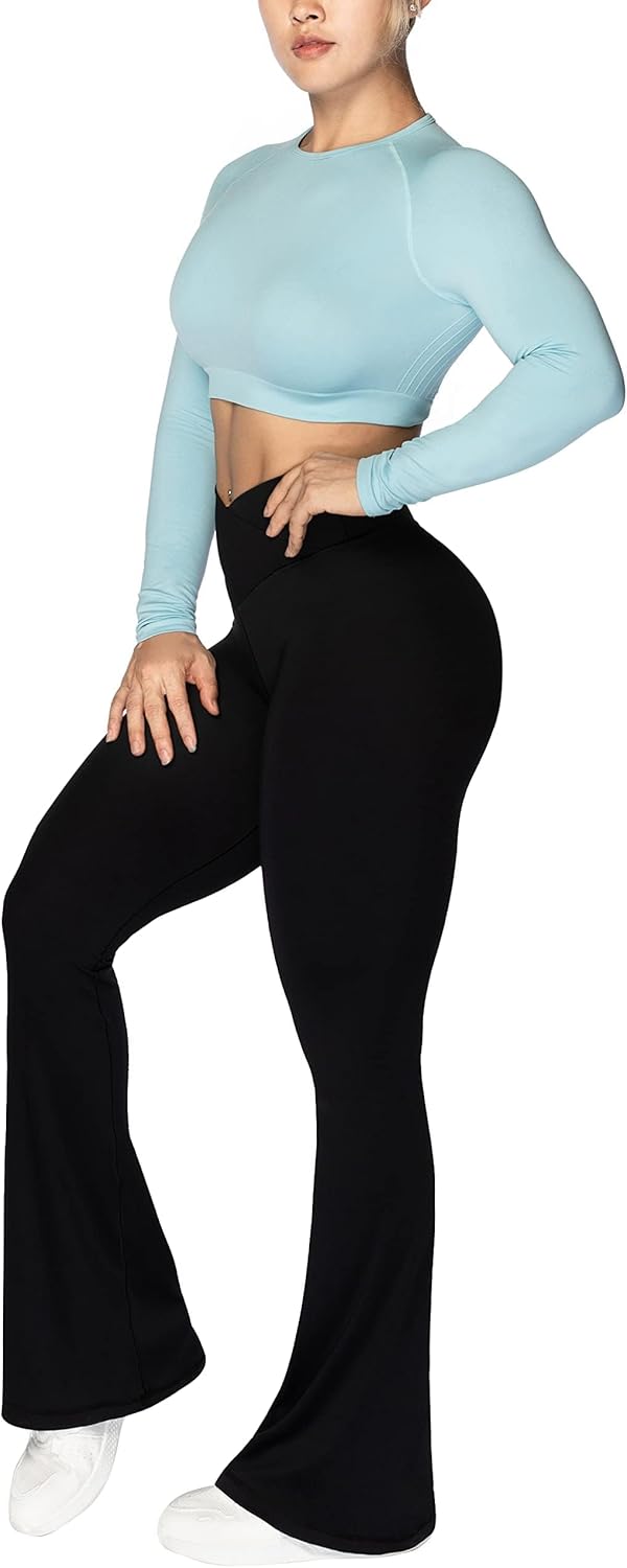 Sunzel Leggings Acampanados, Pantalones de Yoga Cruzados con Control de Abdomen, Cintura Alta y Pierna Ancha