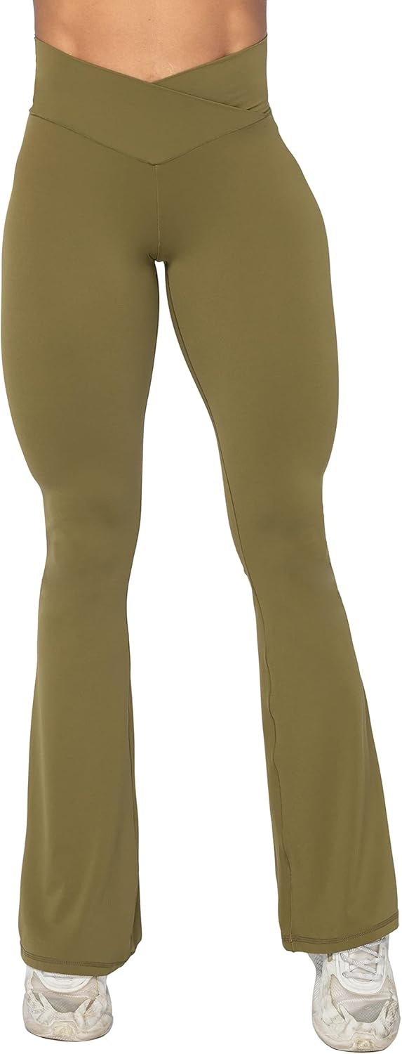 Sunzel Leggings Acampanados, Pantalones de Yoga Cruzados con Control de Abdomen, Cintura Alta y Pierna Ancha