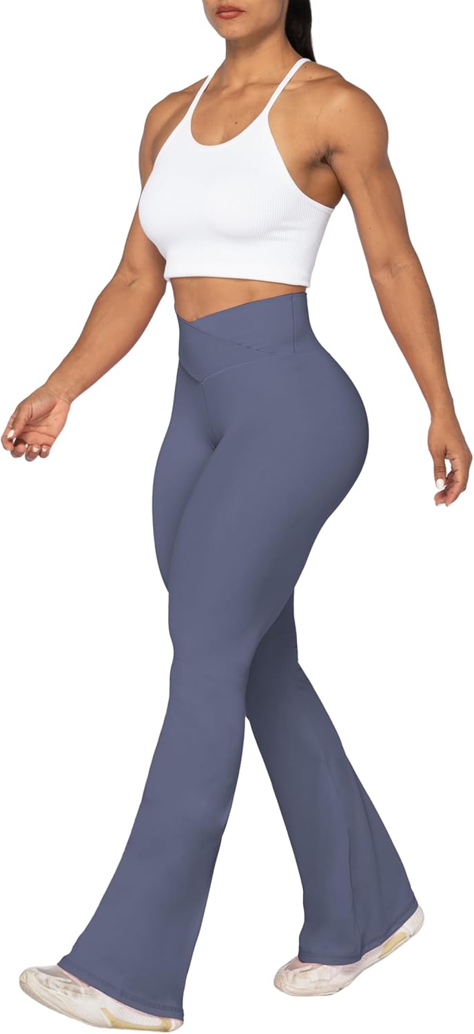 Sunzel Leggings Acampanados, Pantalones de Yoga Cruzados con Control de Abdomen, Cintura Alta y Pierna Ancha
