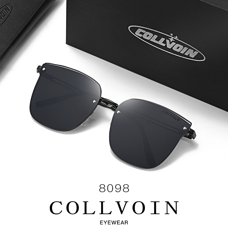 COLLVOIN Nylon polarized sunglasses for men and women, universal sunshade sunglasses, fashionable metal high appearance glasses, 8098