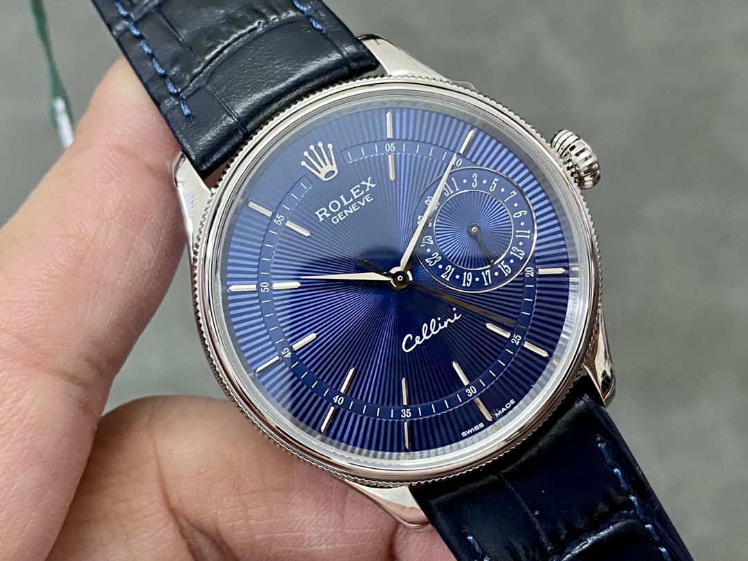 Rolex Cellini Date 50519 Blue Dial Blue Leather Strap 39MM Mens Replica Watch