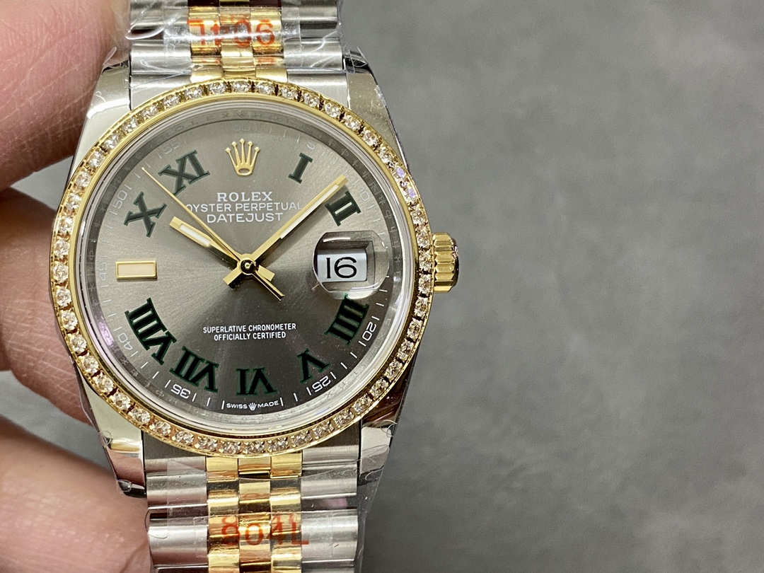 Rolex Datejust 36 Yellow Gold & Diamonds Slate Wimbledon Roman Dial m126283rbr 0021