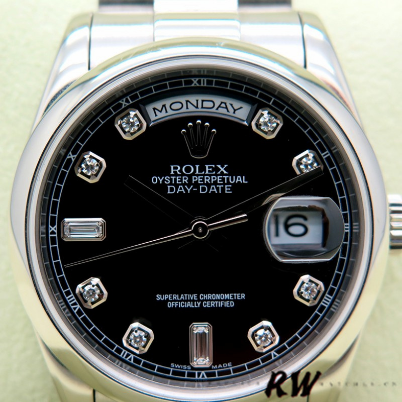Rolex Day Date 118206 Platinum Black Diamond Dial 36mm Unisex Replica Watch