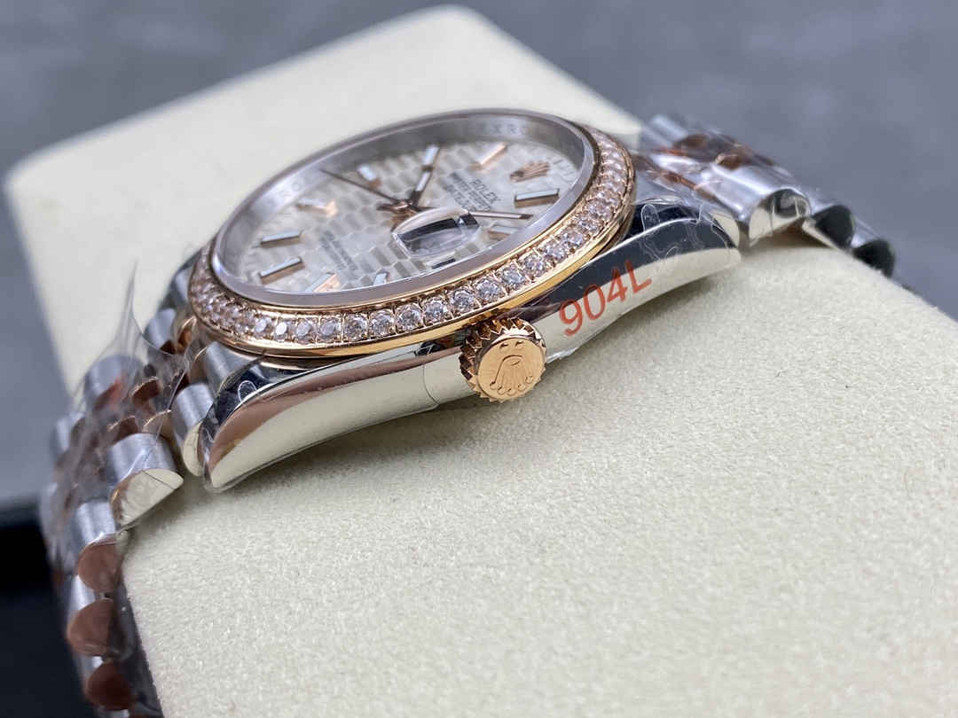 Rolex Datejust 36 Steel & Everose Gold Silver Fluted-Motif Dial Diamond Bezel M126281RBR 0021 Women's Watch