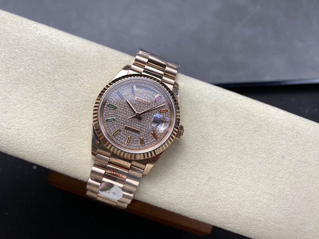Rolex Day Date 36 Diamond Paved Dial Fluted Bezel 18K Everose gold 128235 0039 President Watch