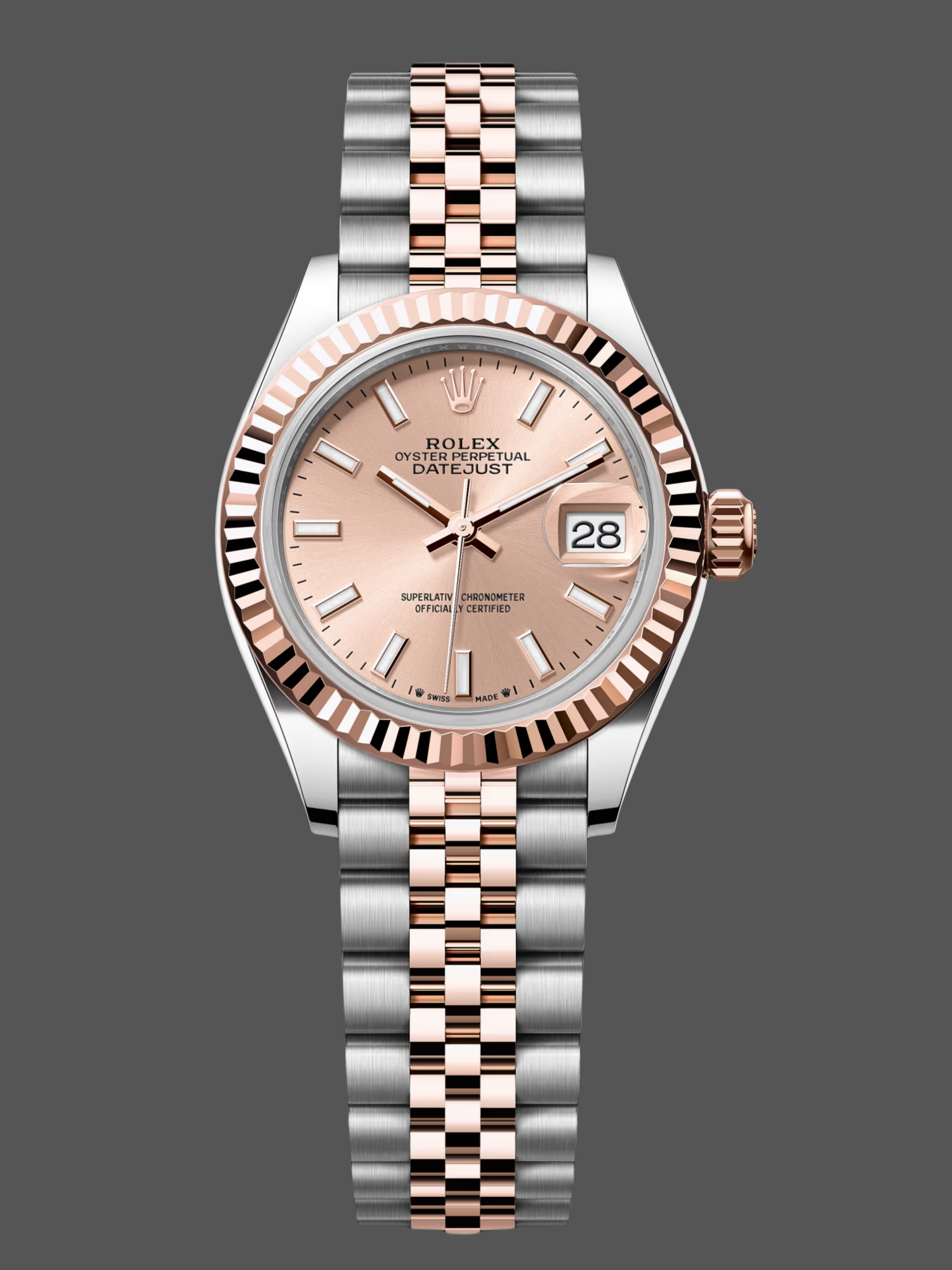 Rolex Datejust 28 Stainless Steel and Everose Gold 279171 0023 Rose Index Jubilee Lady Watch