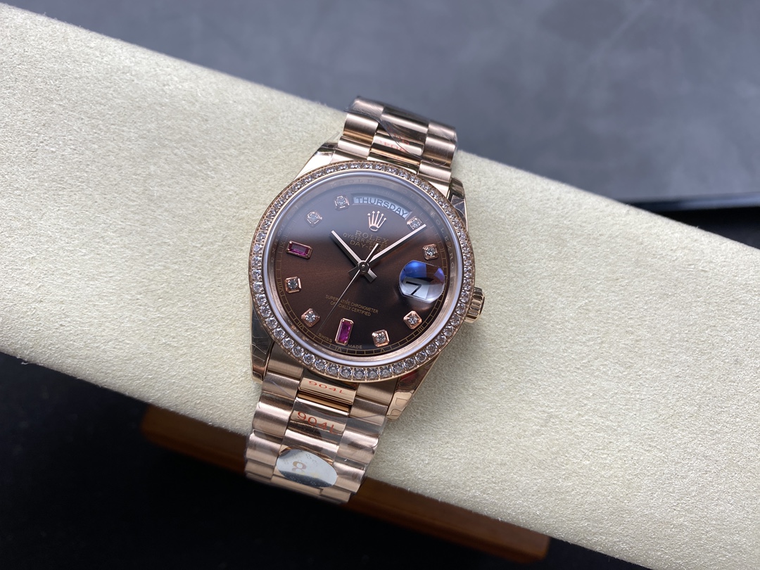 Rolex Day-Date 118235 Rose Gold Chocolate Brown Dial 36mm Unisex Replica Watch
