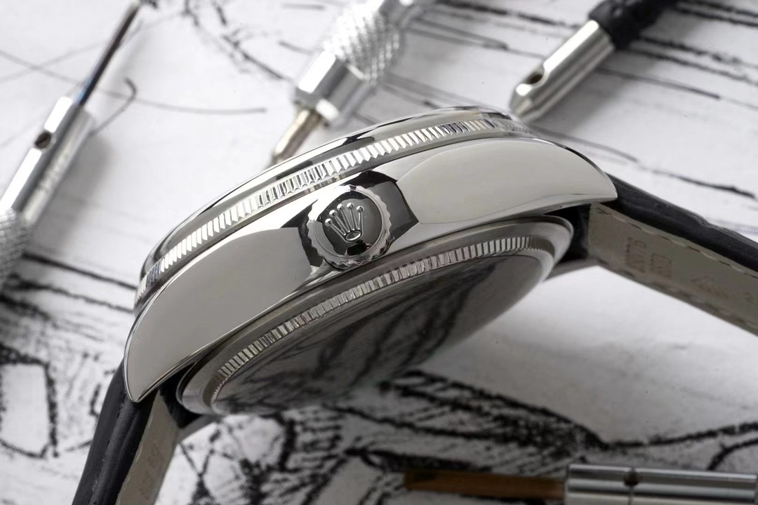 Rolex Cellini Dual Time 50529 Silver Sunburst Dial Brown Leather Strap 39mm Mens Replica Watch