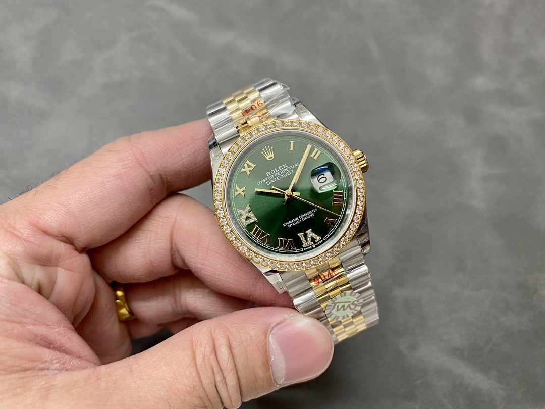 Rolex Datejust 36 Yellow Gold & Diamonds Olive Green Diamond Pave Roman Dial m126283rbr 0011