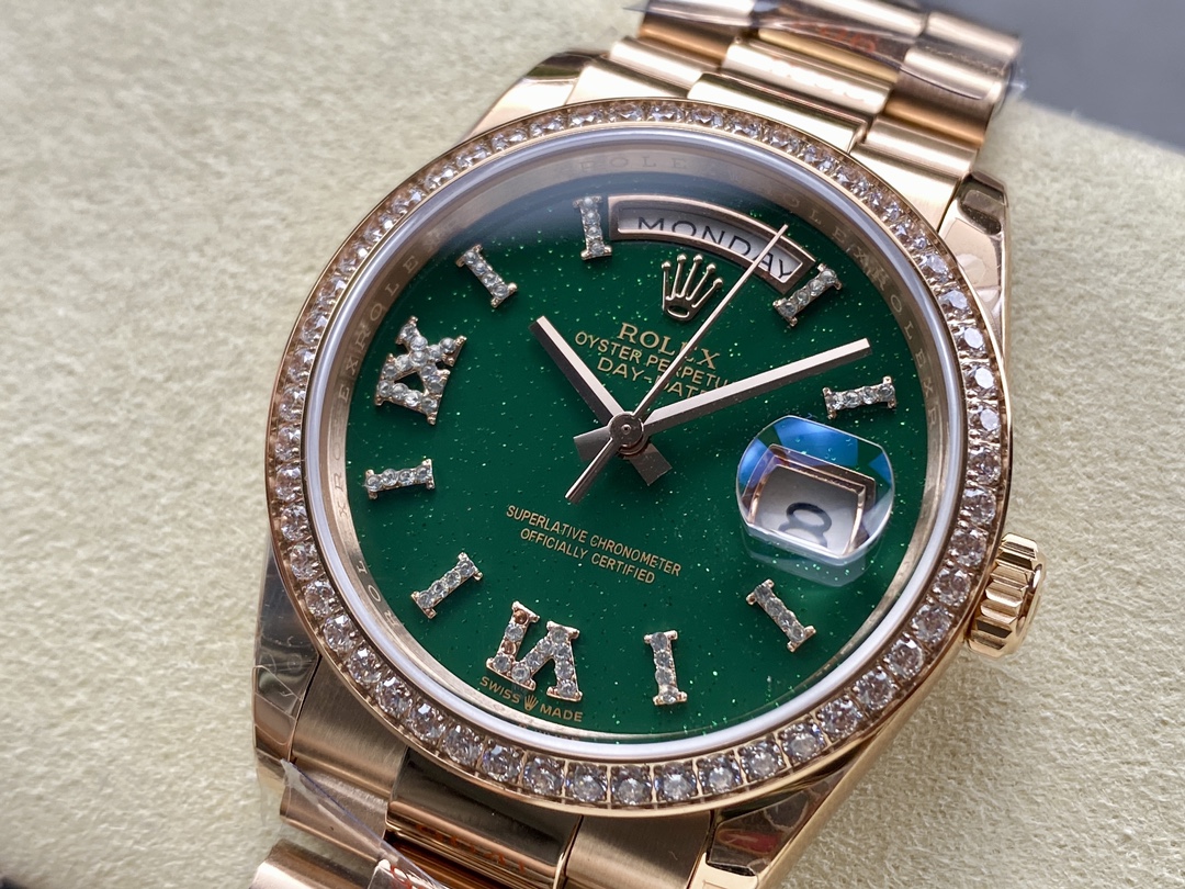 Rolex Day Date Oyster 36 mm Everose Gold Diamonds Bezel M128345RBR 0068