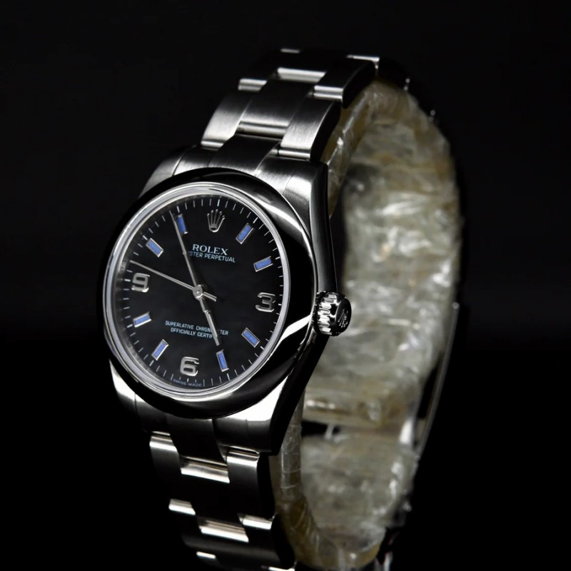 Rolex Oyster Perpetual 177200 Black Dial Blue Baton 31mm Lady Replica Watch