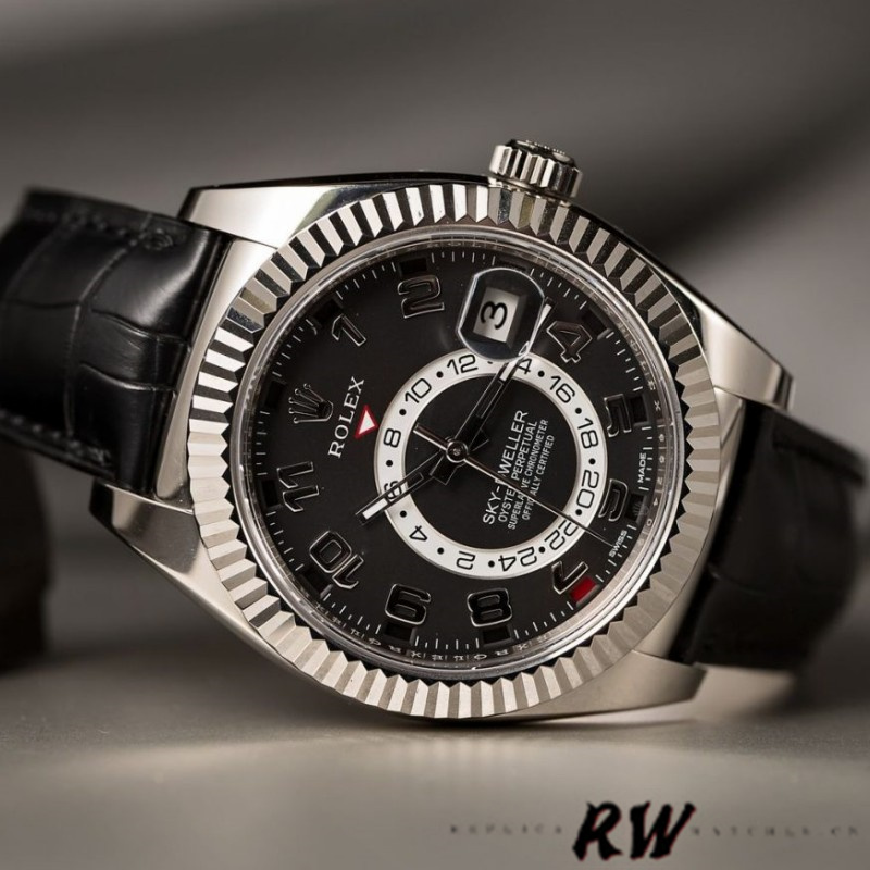 Rolex Sky-Dweller 326139 Black Dial Leather Strap 42MM Mens Replica Watch