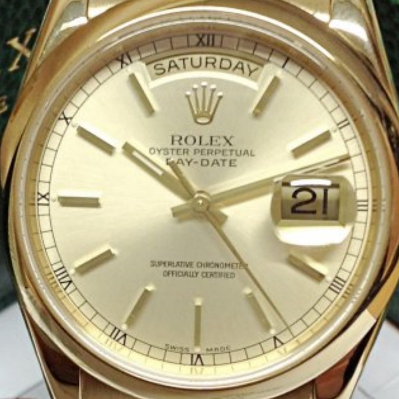 Rolex Day-Date 118208 champagne dial with gold indexes 36mm Unisex Replica Watch