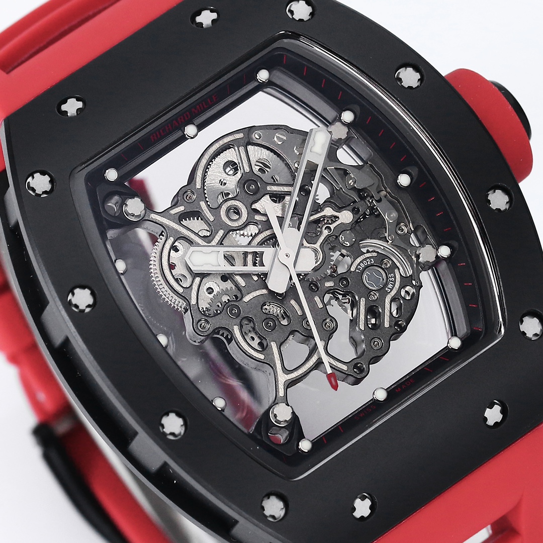 Richard Miller RM 055 RMUL2 NTPT Carbon Fiber Red Rubber Strap