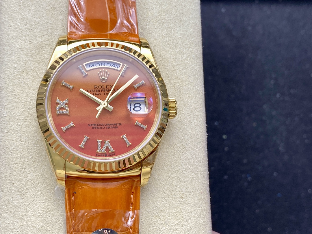 Rolex Day-Date 128238 Fluted Bezel Carnelian dial 36MM Unisex Replica Watch