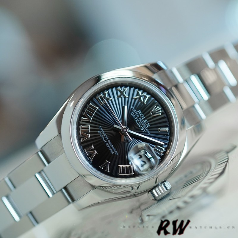 Rolex Datejust 179160 Oyster Bracelet Sunbeam Black Roman Dial 26MM Lady Replica Watch