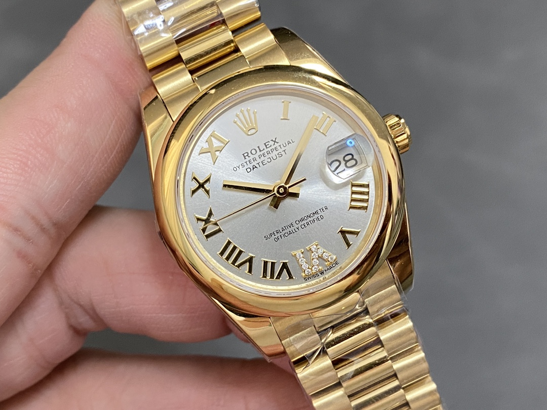 Rolex Datejust 31 Silver VI Daimond Dial 18k Yellow Gold Watch 178248