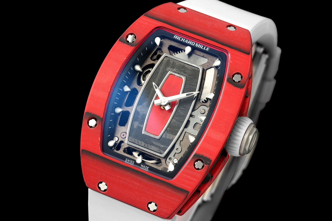 Richard Mille RM07-01 Racing Red Carbon White Rubber Strap 46mm Ladies Watch
