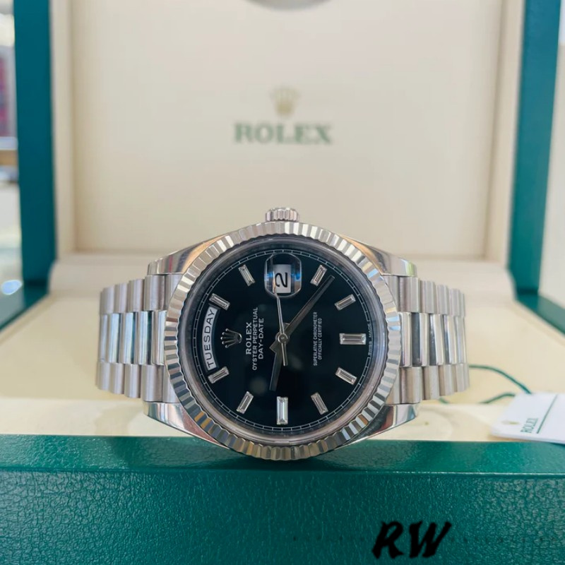 Rolex Day-Date 40mm 228239 0005 Black Diamond Dial Fluted Bezel Mens Replica Watch