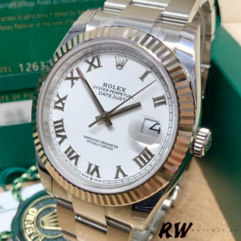 Rolex Datejust 126334 0023 Fluted Bezel White Roman Numeral Dial 41MM Mens Replica Watch
