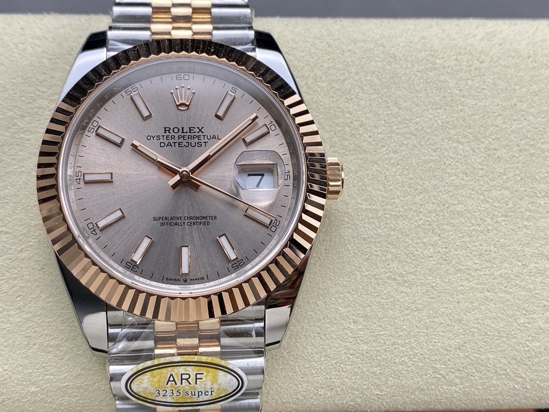 Rolex Datejust 41mm Two Tone Rose Gold Jubilee Band Sundust Index Dial 126331 0010