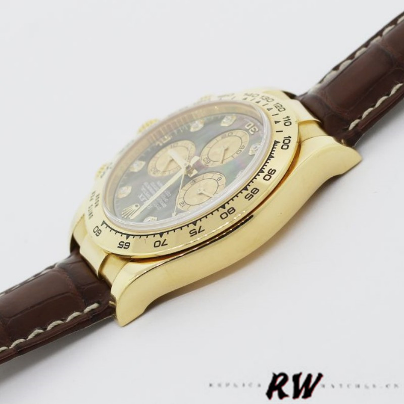 Rolex Daytona 116518 Yellow Gold Dark MOP Diamonds Dial 40mm Mens Replica Watch