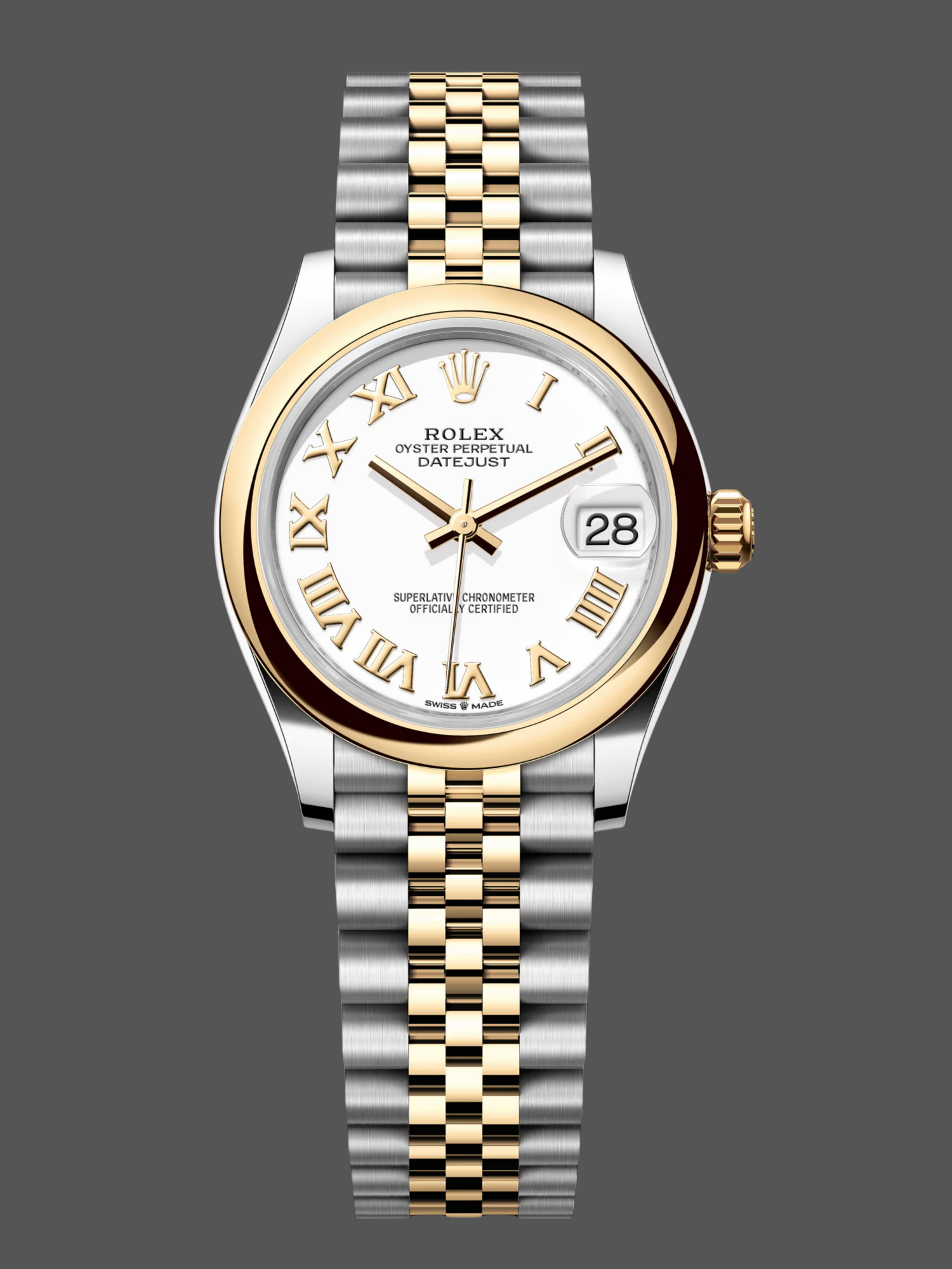 Rolex Datejust 31 Stainless Steel and Yellow Gold White Roman Dial M278243 0002 Women's Watch