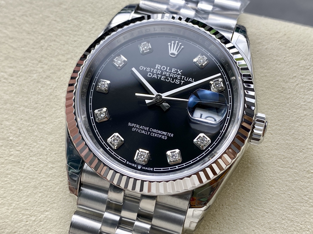 Rolex Datejust 126234 Fluted Bezel Black Diamond Dial 36MM Unisex Replica Watch