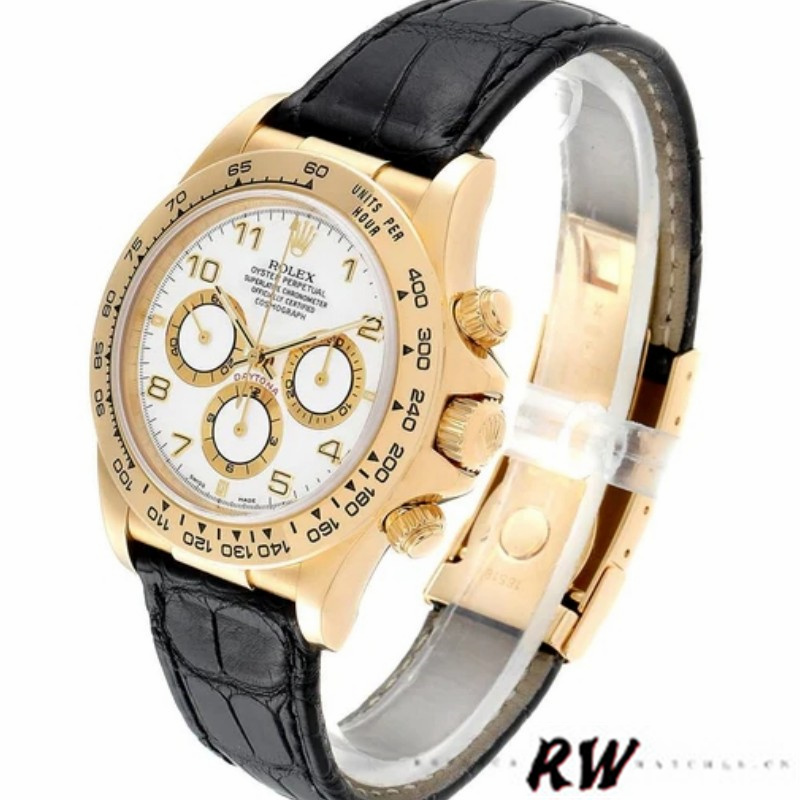 Rolex Daytona 116518 Black Leather Strap White Dial 40mm Mens Replica Watch