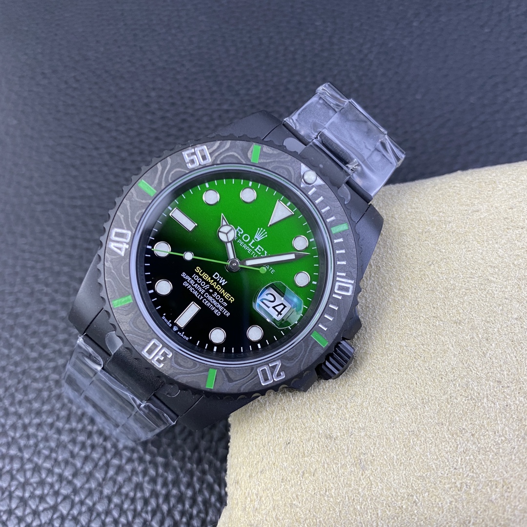 Rolex Submariner 116610LV PVD-DLC Stainless Steel Carbon Fiber Bezel Green Dial