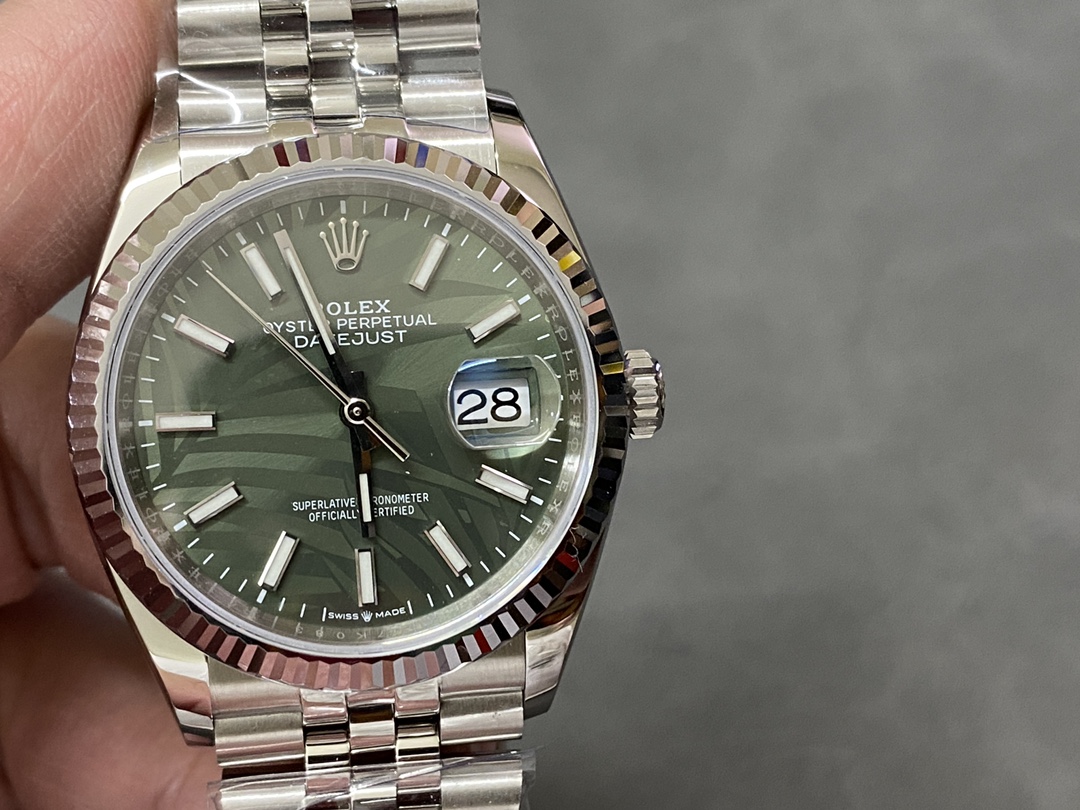 Rolex Datejust 126234 Olive Green Palm Motif Dial 36MM Unisex Replica Watch
