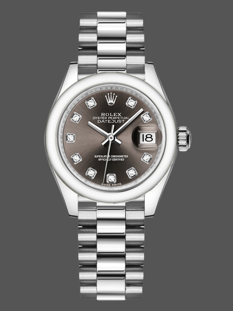 Rolex Datejust 279166 Dark Grey Diamond Dial Domed Bezel 28mm Lady Replica Watch