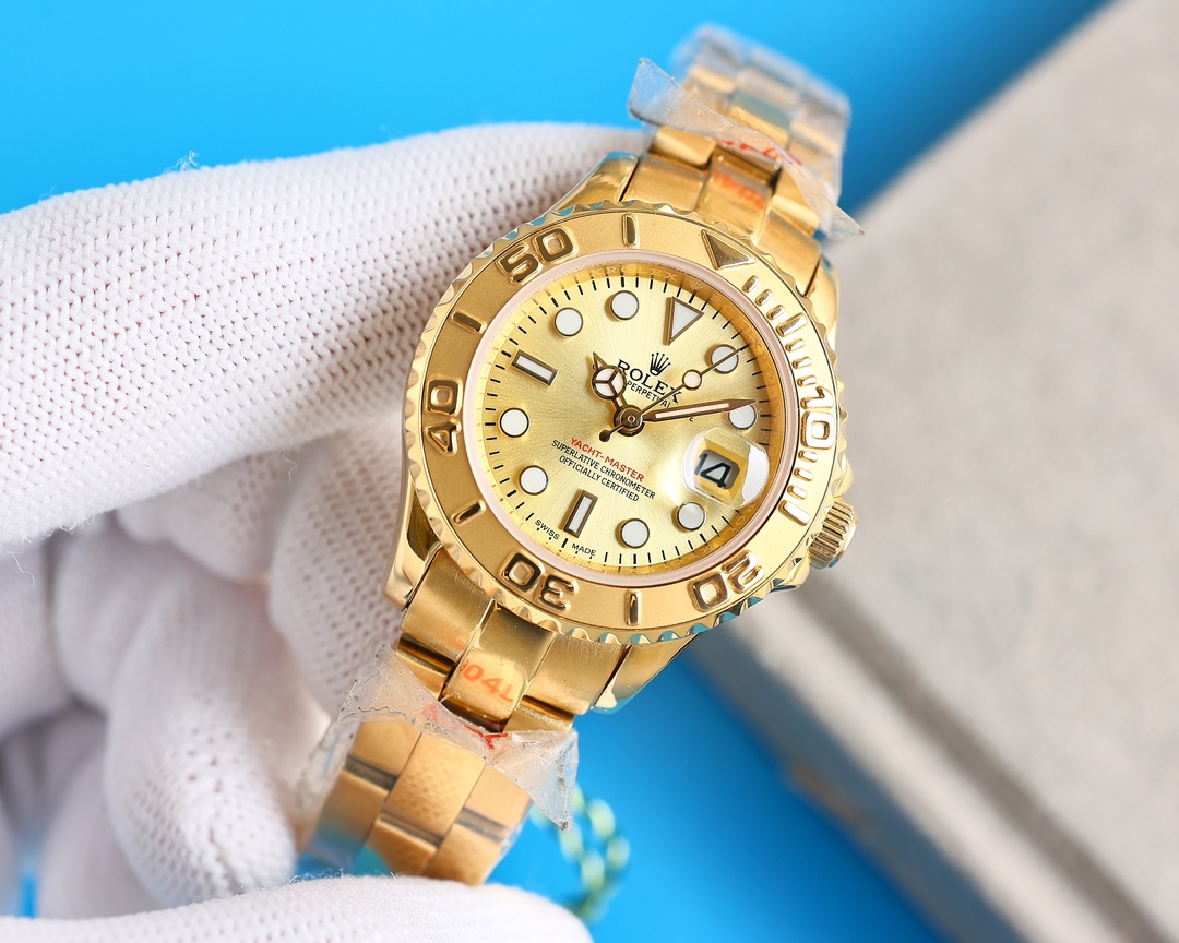 Rolex Yacht-Master 169628 Yellow Gold Champagne Dial 29mm Lady Replica Watch