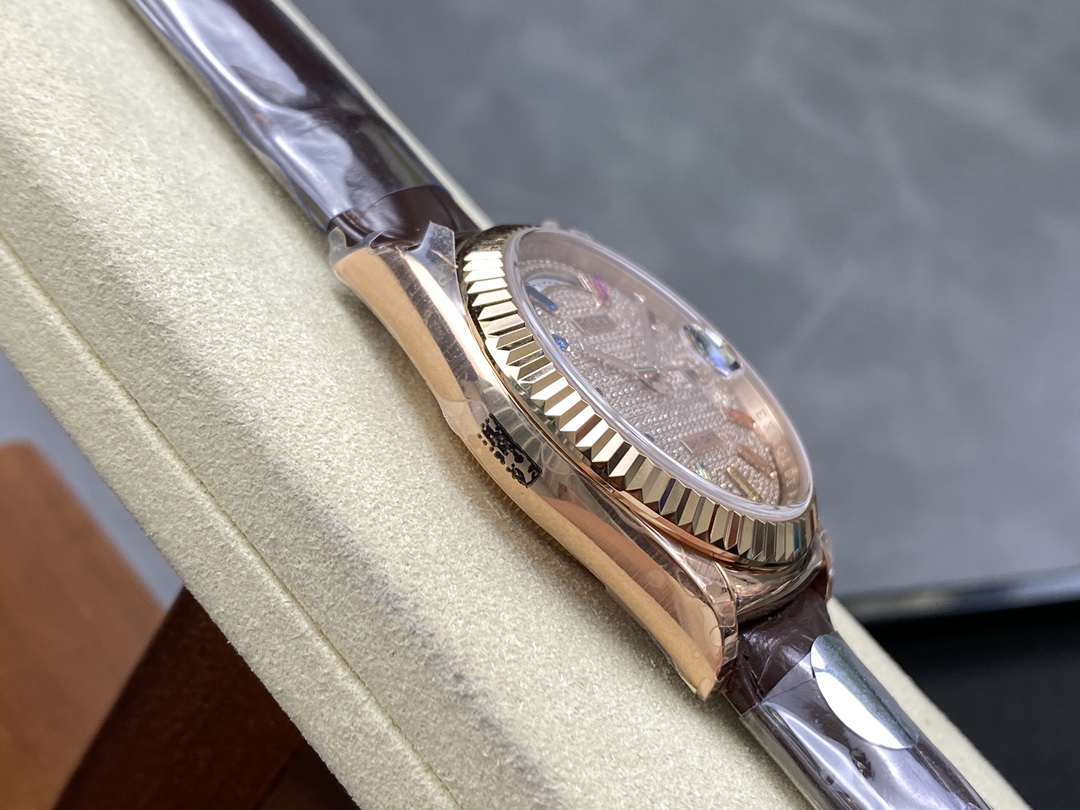 Rolex Day Date 36 Diamond Paved Dial Fluted Bezel 18K Everose gold 128235 0039 President Watch