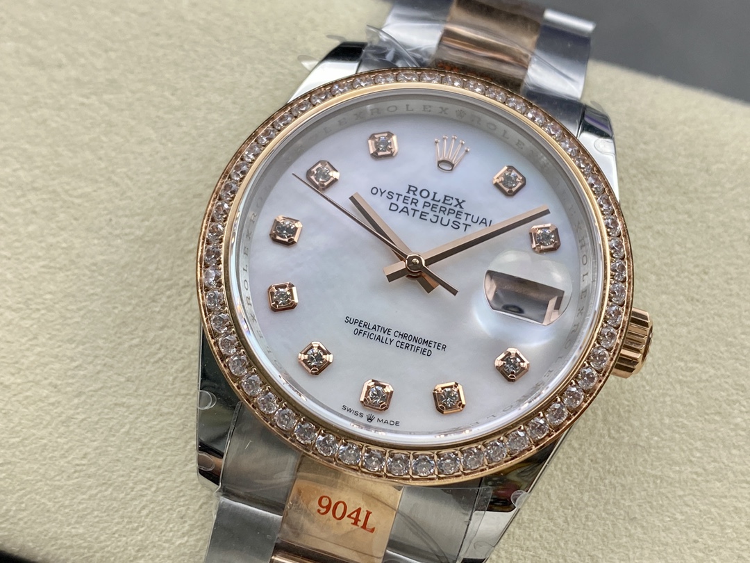 Rolex Datejust Mother of Pearl Diamond Dial Diamond Bezel 36mm m126281rbr 0010 Women's Watch