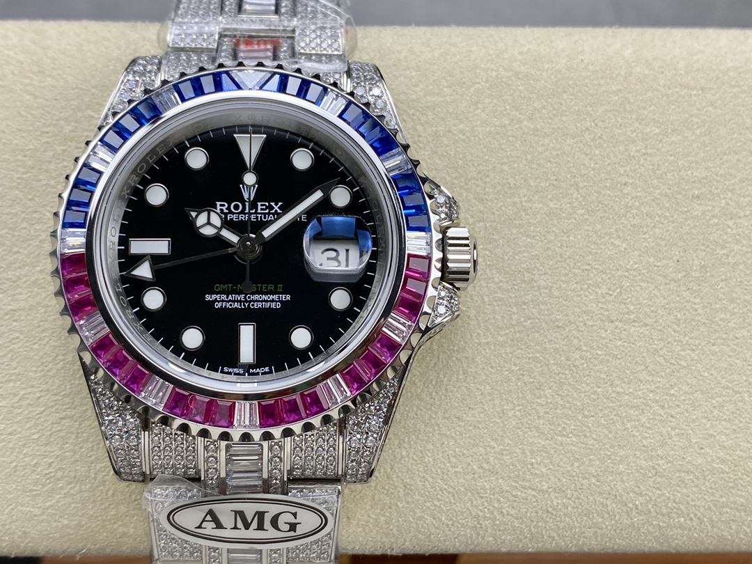 Rolex GMT Master AMG 126710BLRO 40mm With Dual Time & Sapphire Mirror Diamond Watch