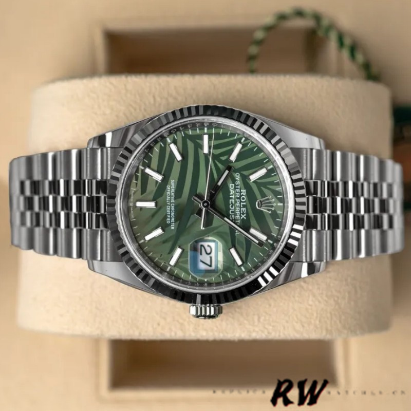 Rolex Datejust 126234 Olive Green Palm Motif Dial 36MM Unisex Replica Watch