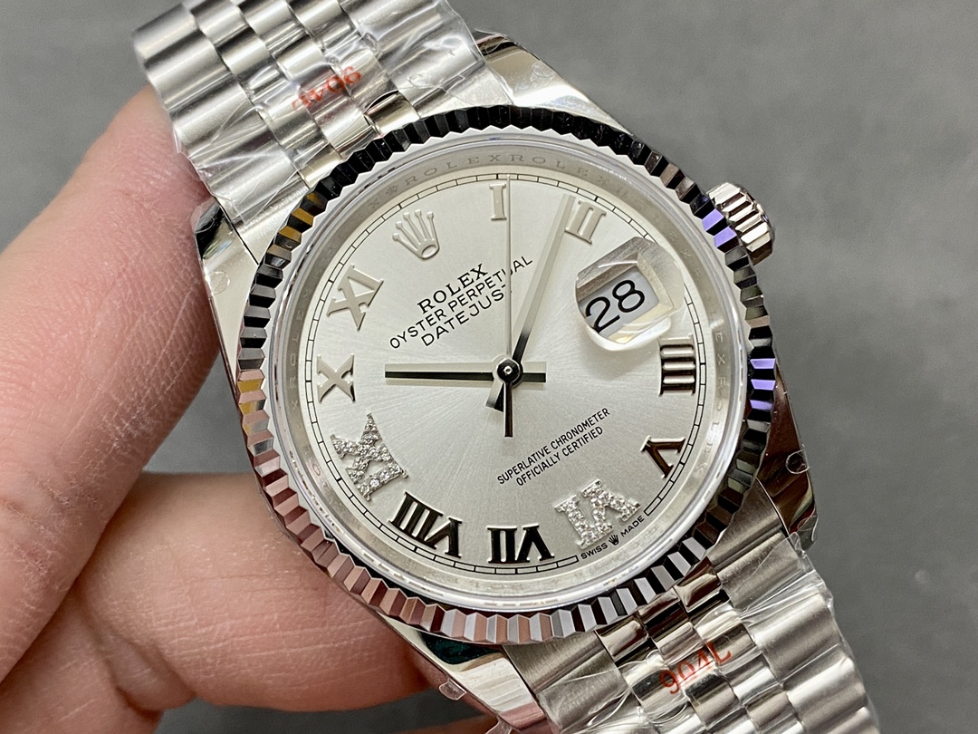 Rolex Datejust 126234 0029 Silver Diamond Roman Dial 36MM Women's Watch