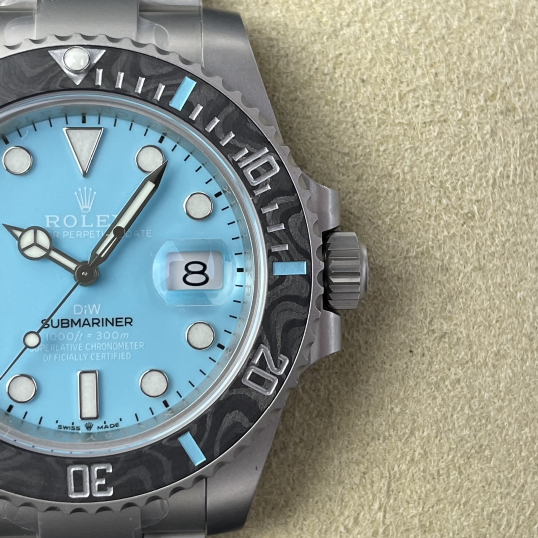 Rolex Submariner Sandblasted DIWF Edition Carbon Bezel  Ice Blue Dial