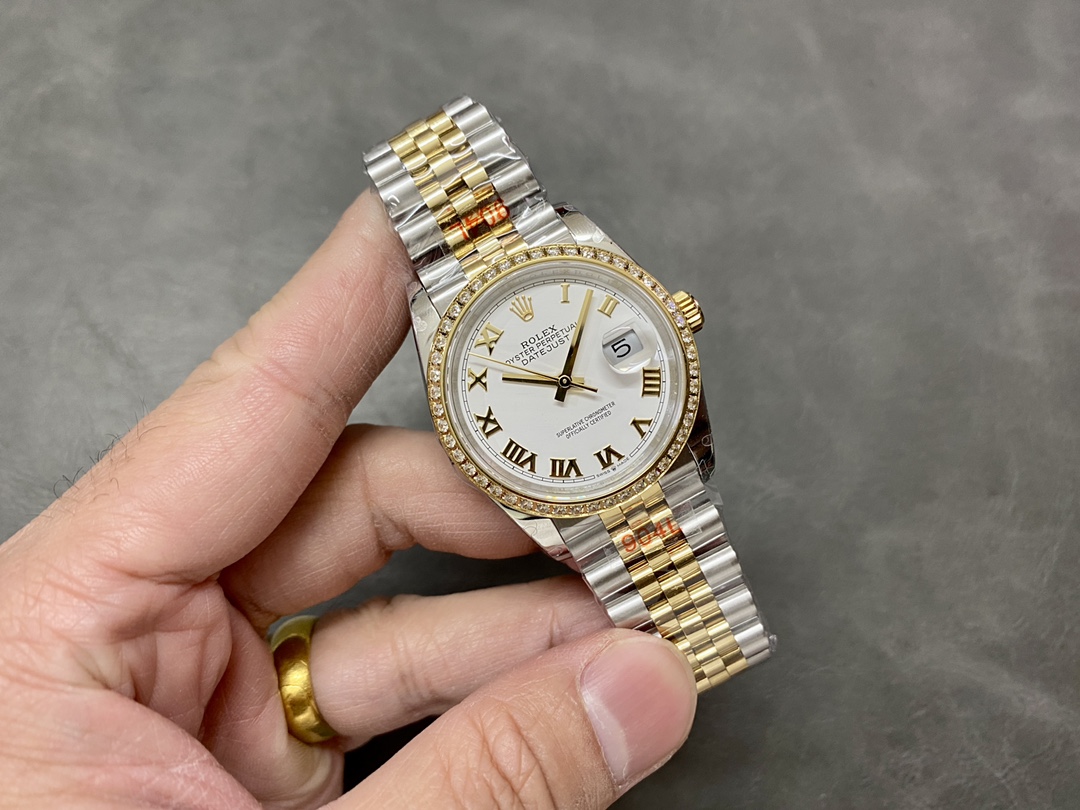 Rolex Datejust 36 Yellow Gold & Diamonds White Roman Dial M126283RBR 0015 Women's Watch