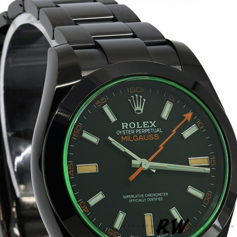 Rolex Milgauss 116400GV Green Crystal Stainless Steel/PVD Black Dial 40MM Mens Replica Watch