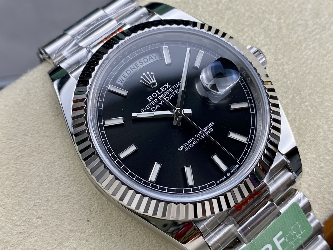 Rolex Day-Date 118239 Black Dial Fluted Bezel 36mm Unisex Replica Watch