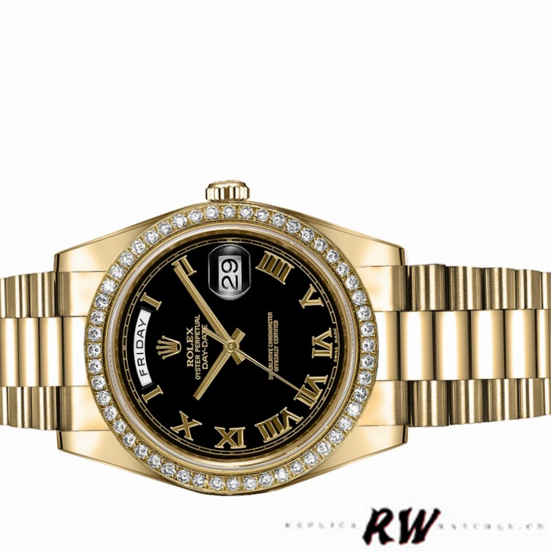 Rolex Day-Date 218348 Black Roman Dial 41MM Mens Replica Watch