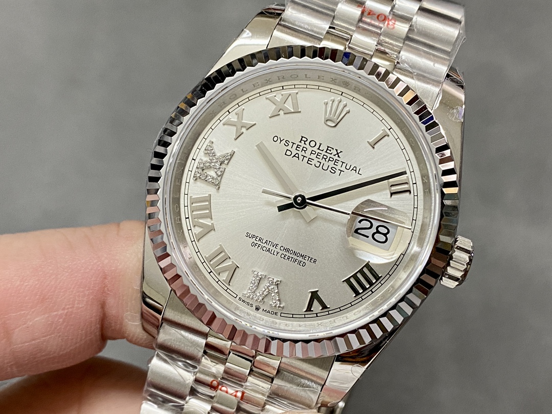 Rolex Datejust 126234 0029 Silver Diamond Roman Dial 36MM Women's Watch
